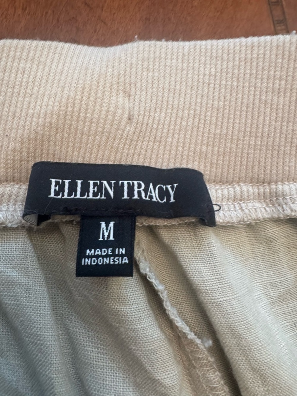 Ellen Tracy Beige Wide-Leg Linen Drawstring Pants - Picture 3 of 5
